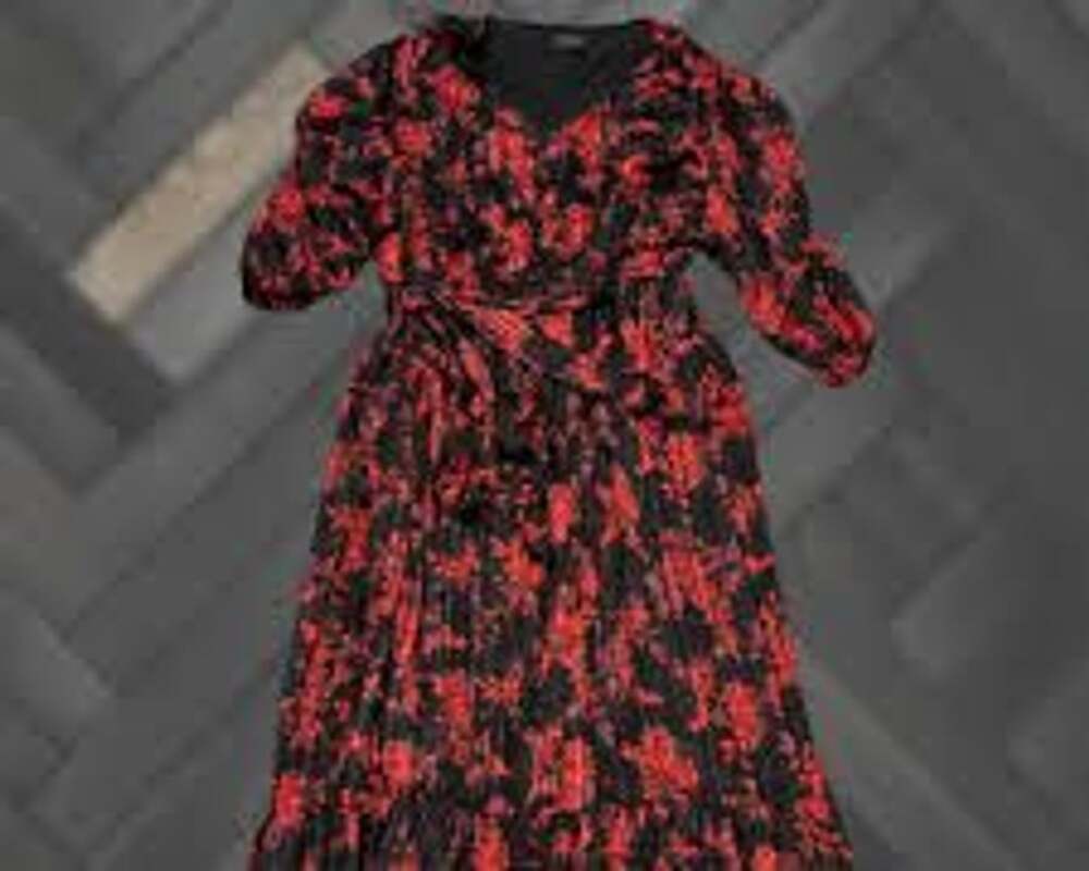 Lane Bryant Red Black Floral Foil Print Pleated Midi Dress Size 20